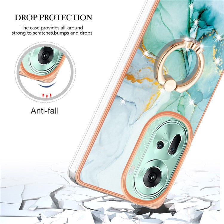 YB IMD Series-10 For Oppo Reno11 5G (Global) Case TPU Ring Kickstand Cover Electroplating Design - Green 003
