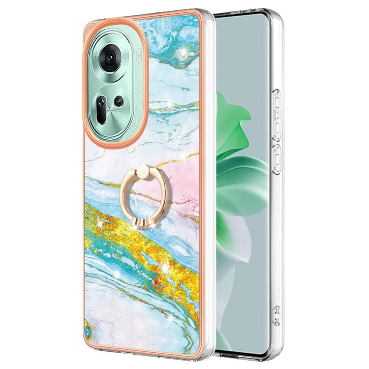 YB IMD Series-10 For Oppo Reno11 5G (Global) Case TPU Ring Kickstand Cover Electroplating Design - Green 004