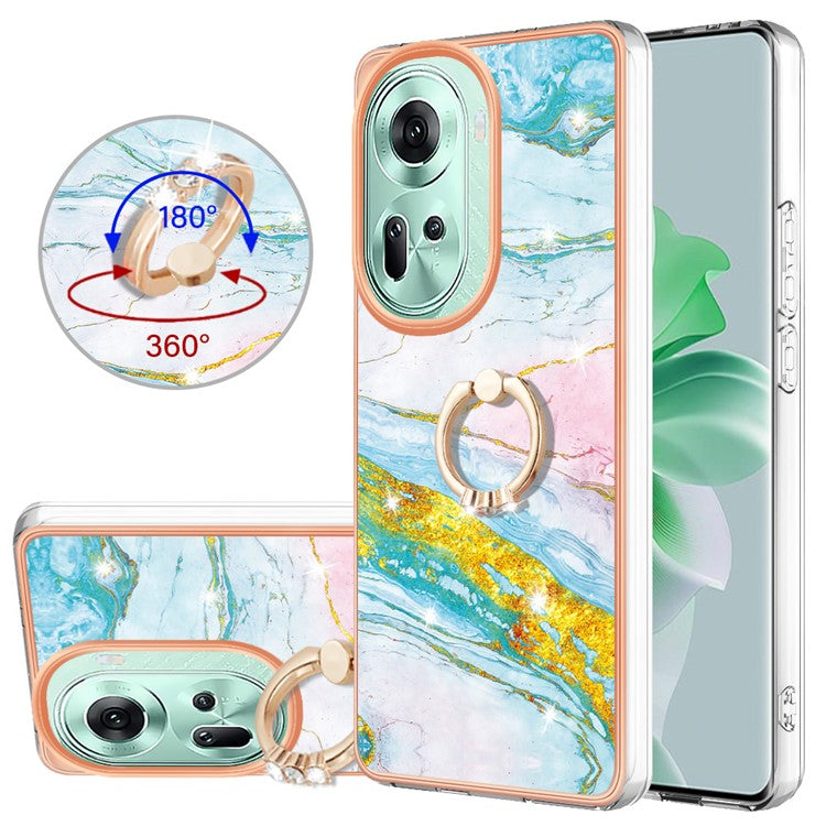 YB IMD Series-10 For Oppo Reno11 5G (Global) Case TPU Ring Kickstand Cover Electroplating Design - Green 004