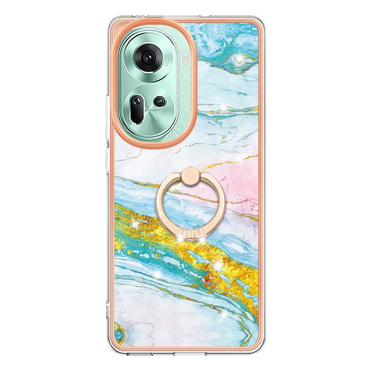 YB IMD Series-10 For Oppo Reno11 5G (Global) Case TPU Ring Kickstand Cover Electroplating Design - Green 004