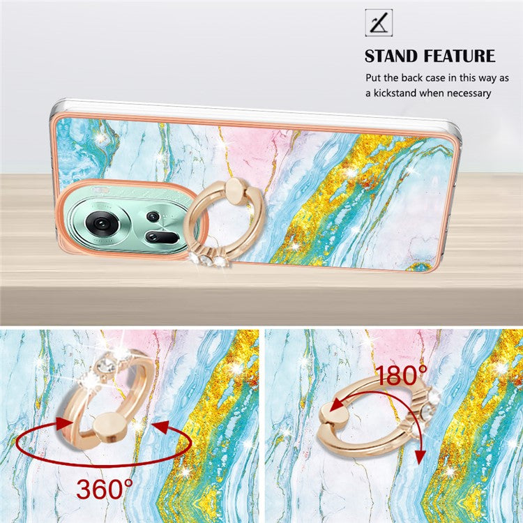 YB IMD Series-10 For Oppo Reno11 5G (Global) Case TPU Ring Kickstand Cover Electroplating Design - Green 004