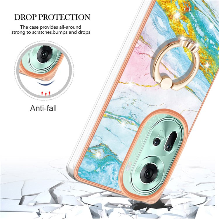 YB IMD Series-10 For Oppo Reno11 5G (Global) Case TPU Ring Kickstand Cover Electroplating Design - Green 004