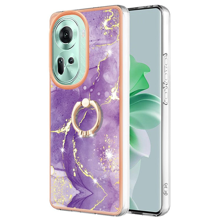 YB IMD Series-10 For Oppo Reno11 5G (Global) Case TPU Ring Kickstand Cover Electroplating Design - Purple 002