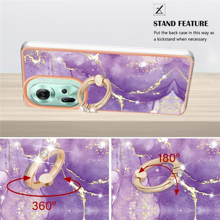 YB IMD Series-10 For Oppo Reno11 5G (Global) Case TPU Ring Kickstand Cover Electroplating Design - Purple 002