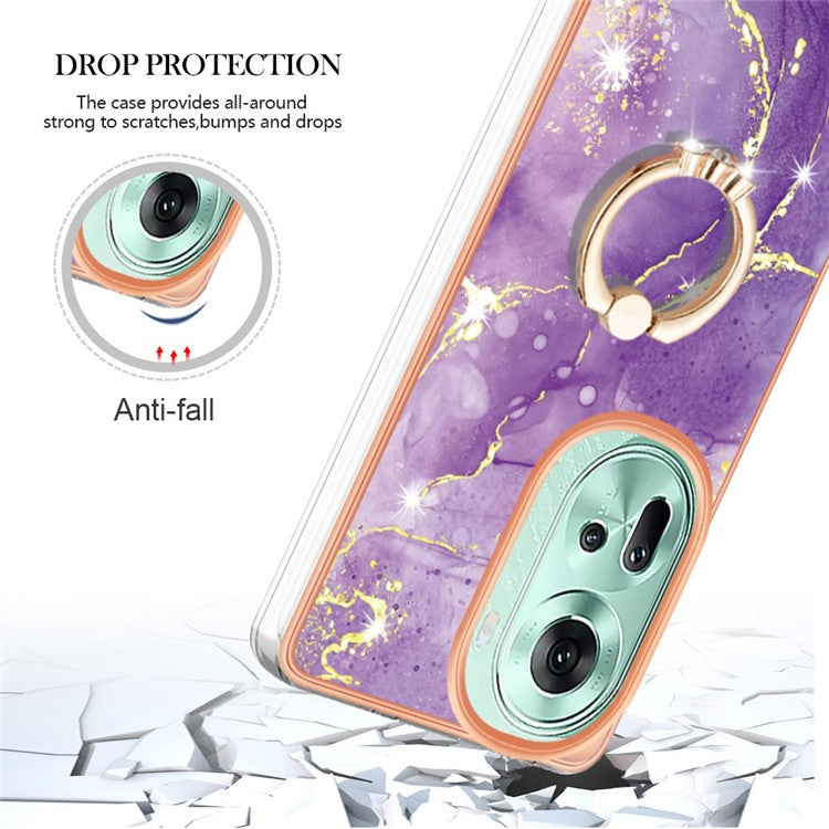 YB IMD Series-10 For Oppo Reno11 5G (Global) Case TPU Ring Kickstand Cover Electroplating Design - Purple 002