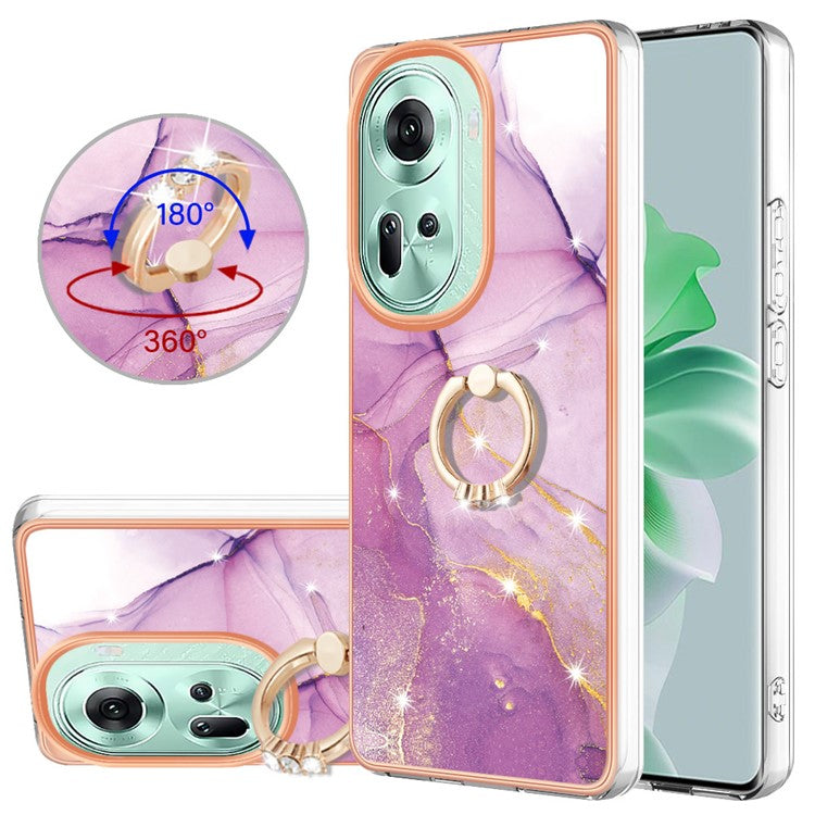 YB IMD Series-10 For Oppo Reno11 5G (Global) Case TPU Ring Kickstand Cover Electroplating Design - Purple 001
