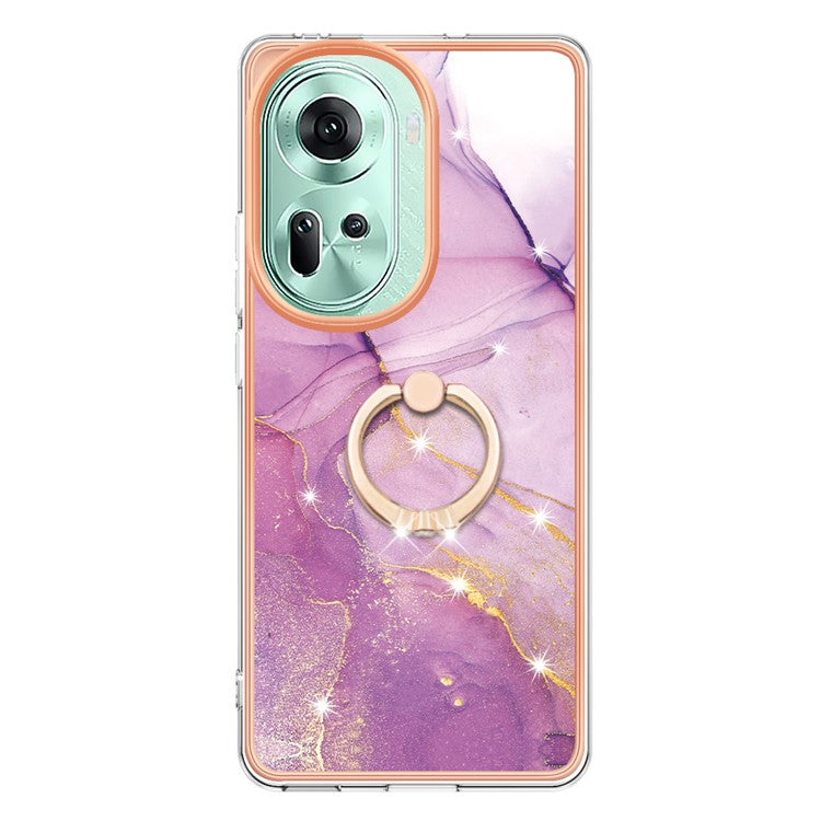 YB IMD Series-10 For Oppo Reno11 5G (Global) Case TPU Ring Kickstand Cover Electroplating Design - Purple 001