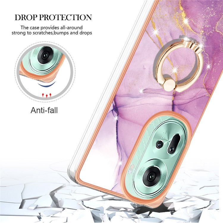 YB IMD Series-10 For Oppo Reno11 5G (Global) Case TPU Ring Kickstand Cover Electroplating Design - Purple 001