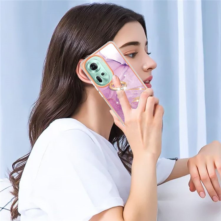 YB IMD Series-10 For Oppo Reno11 5G (Global) Case TPU Ring Kickstand Cover Electroplating Design - Purple 001