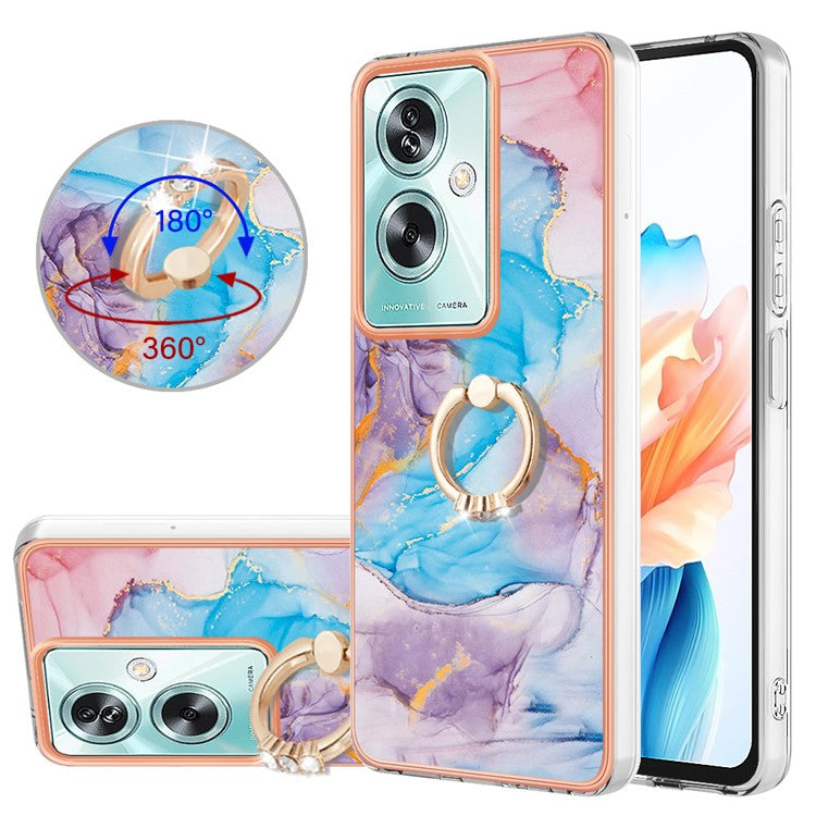 YB IMD Series-6 For Oppo A79 5G / A2 5G TPU Case Kickstand Electroplating IMD Phone Cover - Milky Way Marble Blue