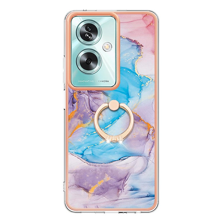YB IMD Series-6 For Oppo A79 5G / A2 5G TPU Case Kickstand Electroplating IMD Phone Cover - Milky Way Marble Blue