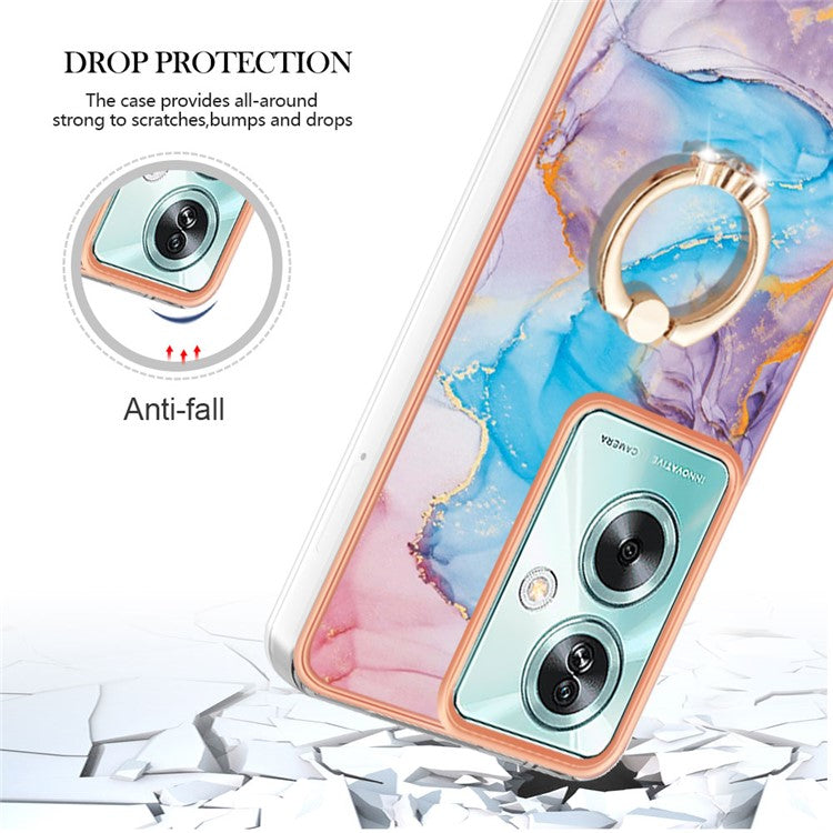 YB IMD Series-6 For Oppo A79 5G / A2 5G TPU Case Kickstand Electroplating IMD Phone Cover - Milky Way Marble Blue