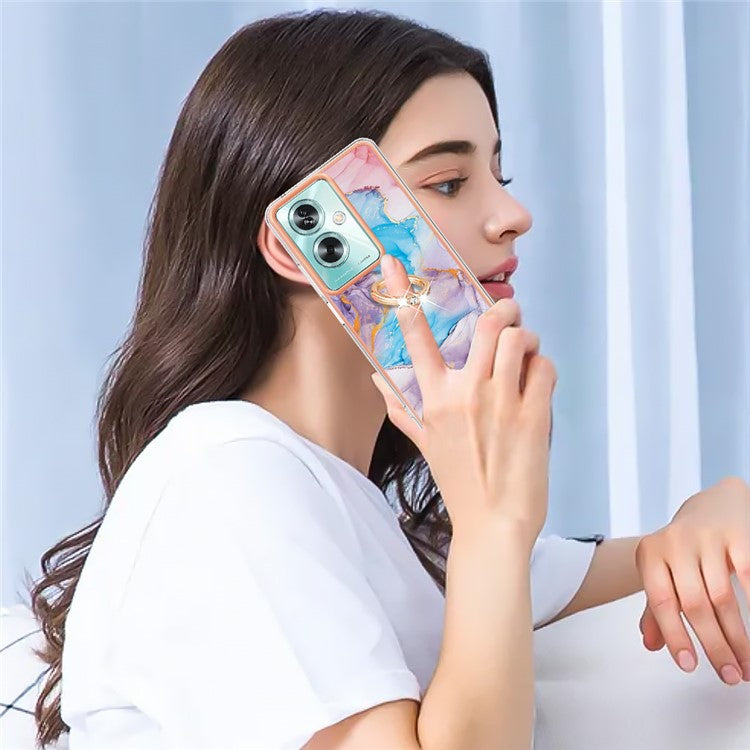 YB IMD Series-6 For Oppo A79 5G / A2 5G TPU Case Kickstand Electroplating IMD Phone Cover - Milky Way Marble Blue