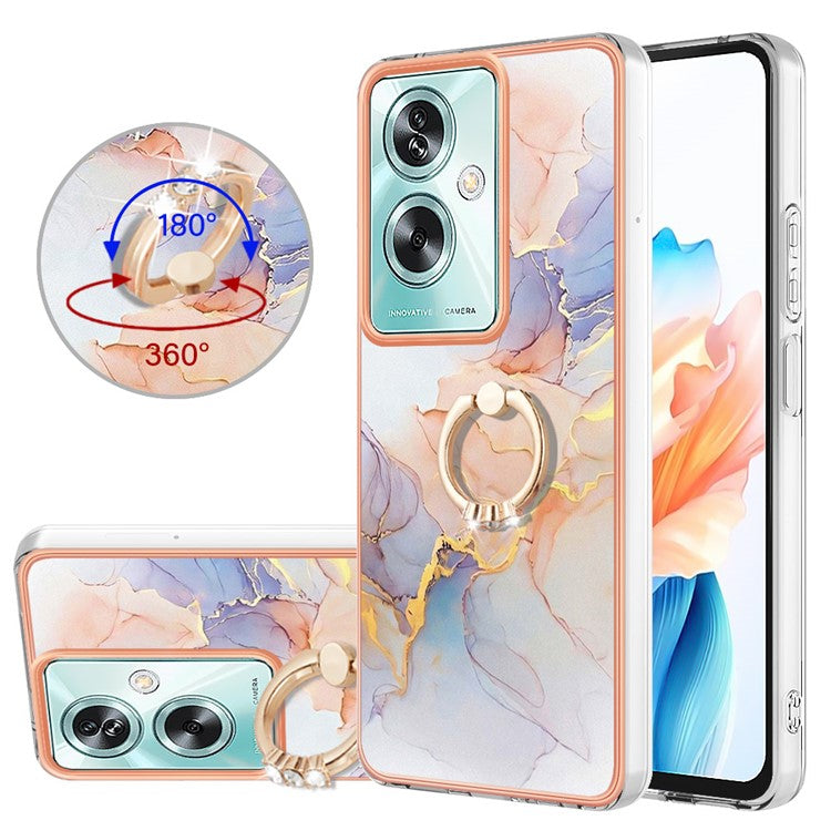 YB IMD Series-6 For Oppo A79 5G / A2 5G TPU Case Kickstand Electroplating IMD Phone Cover - Milky Way Marble White