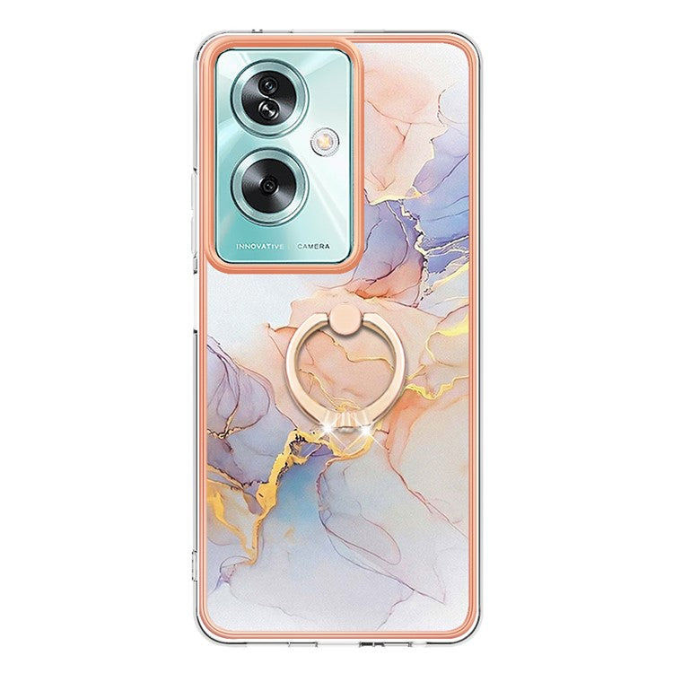 YB IMD Series-6 For Oppo A79 5G / A2 5G TPU Case Kickstand Electroplating IMD Phone Cover - Milky Way Marble White