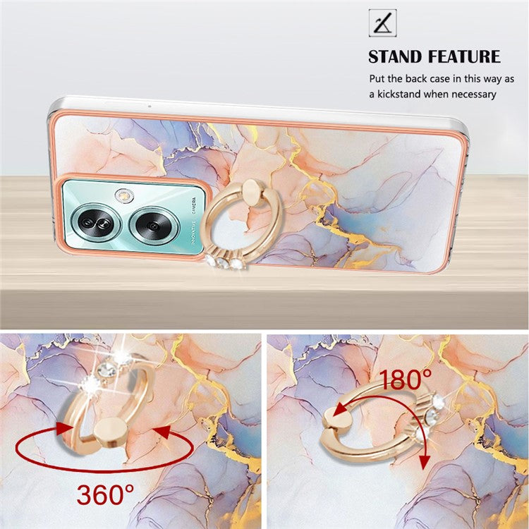YB IMD Series-6 For Oppo A79 5G / A2 5G TPU Case Kickstand Electroplating IMD Phone Cover - Milky Way Marble White
