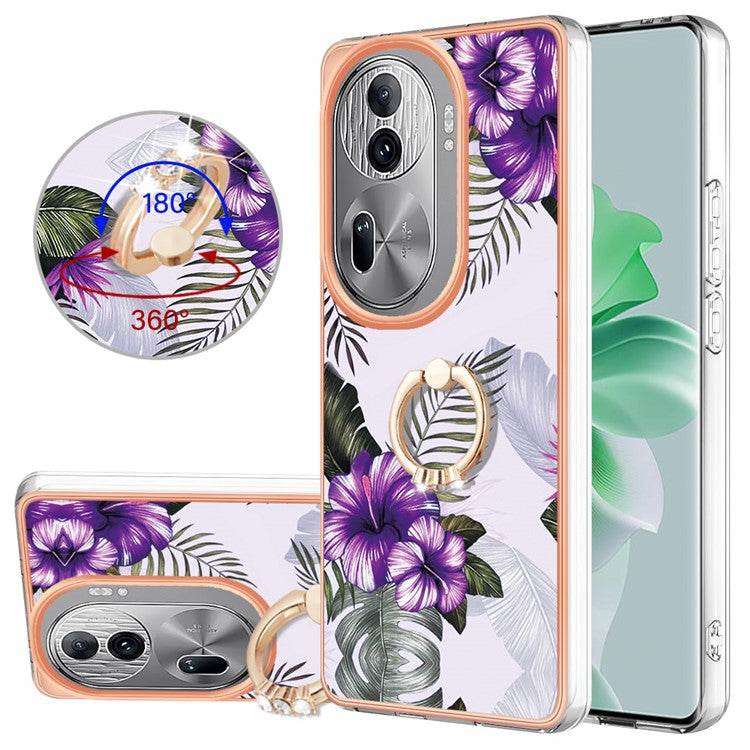 YB IMD Series-6 For Oppo Reno11 Pro 5G (Global) Phone Case TPU Phone Protective Cover Electroplating Design - Purple Flowers