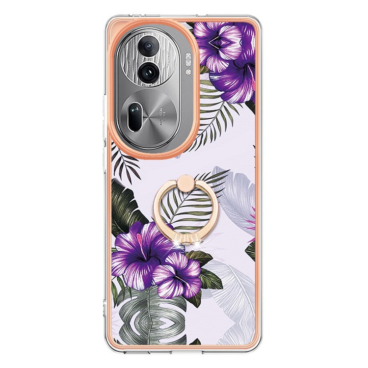 YB IMD Series-6 For Oppo Reno11 Pro 5G (Global) Phone Case TPU Phone Protective Cover Electroplating Design - Purple Flowers