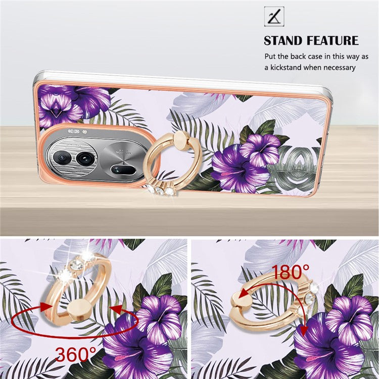 YB IMD Series-6 For Oppo Reno11 Pro 5G (Global) Phone Case TPU Phone Protective Cover Electroplating Design - Purple Flowers