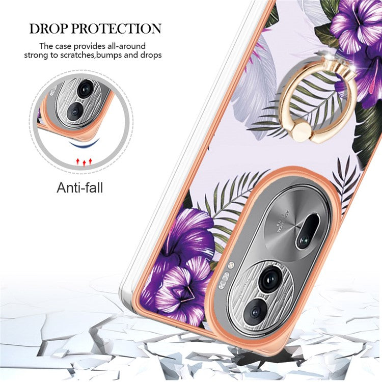YB IMD Series-6 For Oppo Reno11 Pro 5G (Global) Phone Case TPU Phone Protective Cover Electroplating Design - Purple Flowers