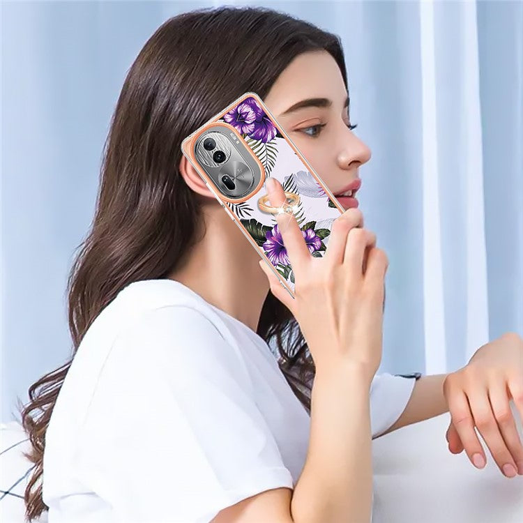 YB IMD Series-6 For Oppo Reno11 Pro 5G (Global) Phone Case TPU Phone Protective Cover Electroplating Design - Purple Flowers