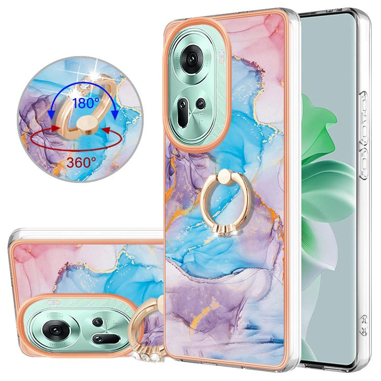 YB IMD Series-6 For Oppo Reno11 5G (Global) Case Electroplating Kickstand Soft TPU Phone Cover - Milky Way Marble Blue