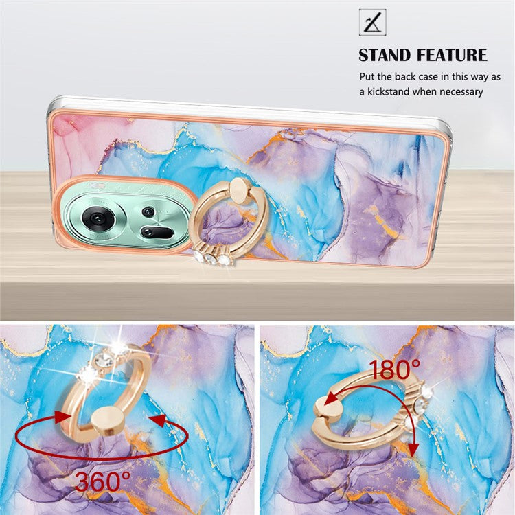 YB IMD Series-6 For Oppo Reno11 5G (Global) Case Electroplating Kickstand Soft TPU Phone Cover - Milky Way Marble Blue