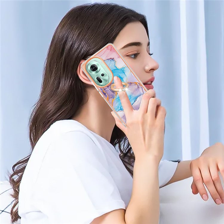 YB IMD Series-6 For Oppo Reno11 5G (Global) Case Electroplating Kickstand Soft TPU Phone Cover - Milky Way Marble Blue