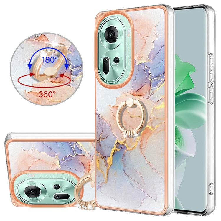 YB IMD Series-6 For Oppo Reno11 5G (Global) Case Electroplating Kickstand Soft TPU Phone Cover - Milky Way Marble White