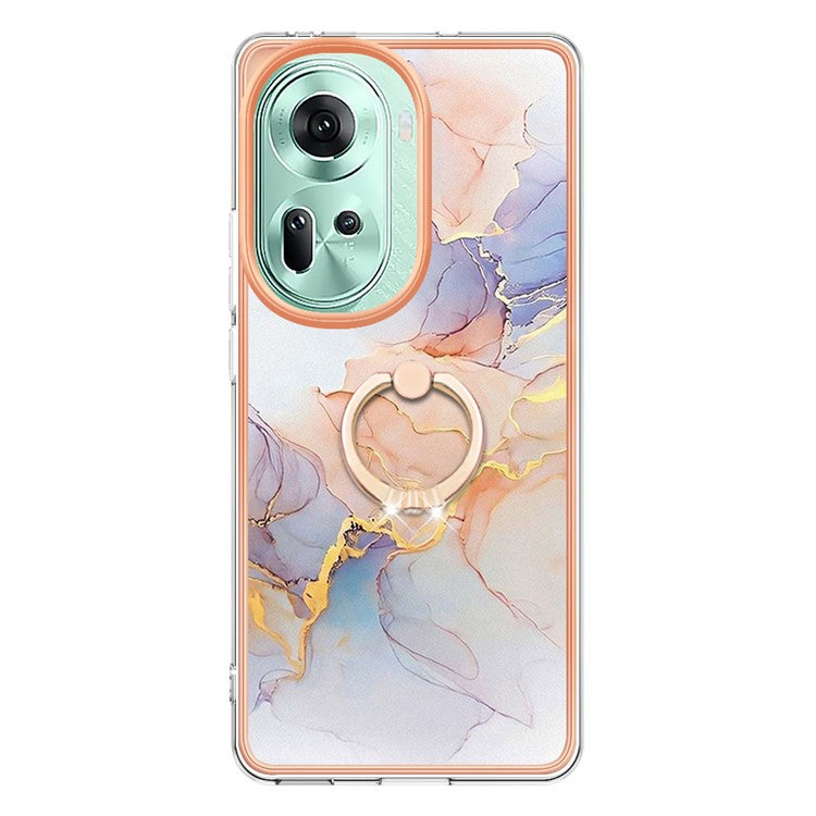 YB IMD Series-6 For Oppo Reno11 5G (Global) Case Electroplating Kickstand Soft TPU Phone Cover - Milky Way Marble White