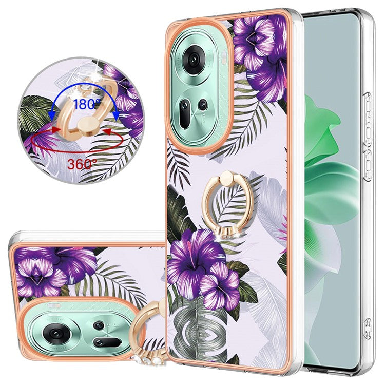 YB IMD Series-6 For Oppo Reno11 5G (Global) Case Electroplating Kickstand Soft TPU Phone Cover - Purple Flowers