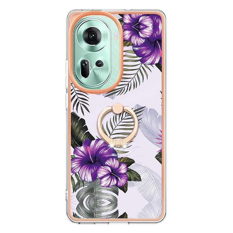 YB IMD Series-6 For Oppo Reno11 5G (Global) Case Electroplating Kickstand Soft TPU Phone Cover - Purple Flowers