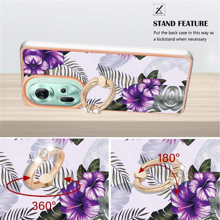YB IMD Series-6 For Oppo Reno11 5G (Global) Case Electroplating Kickstand Soft TPU Phone Cover - Purple Flowers