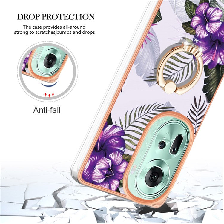 YB IMD Series-6 For Oppo Reno11 5G (Global) Case Electroplating Kickstand Soft TPU Phone Cover - Purple Flowers