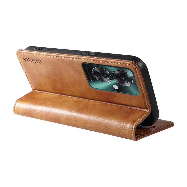 YIKATU YK-006 For Oppo Reno11 F 5G Case Litchi Texture Magnetic Closing Leather Phone Cover - Brown
