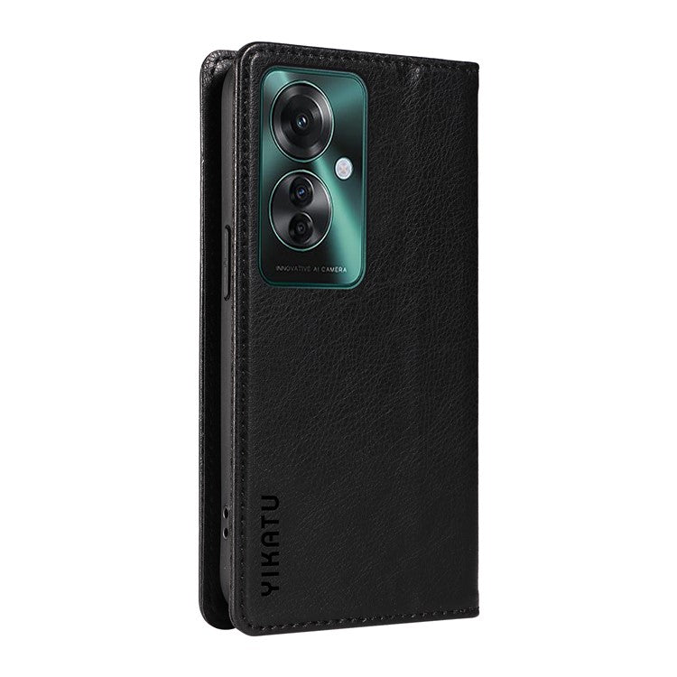YIKATU YK-006 For Oppo Reno11 F 5G Case Litchi Texture Magnetic Closing Leather Phone Cover - Black