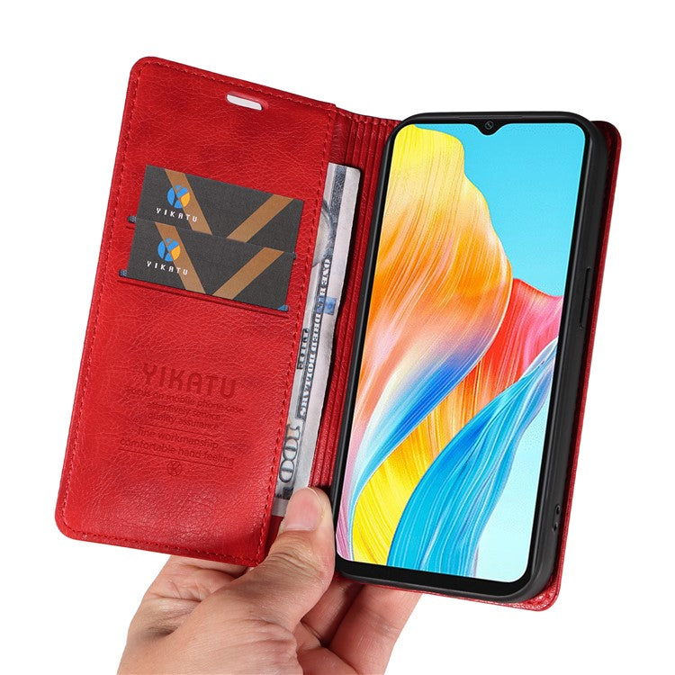 YIKATU YK-006 For Oppo A38 4G / A18 4G Case Leather Phone Cover with Card Slots Wallet - Red
