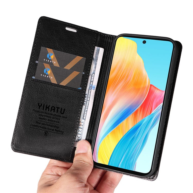 YIKATU YK-006 For Oppo A58 4G Leather Wallet Case Magnetic Closing Flip Phone Cover - Black