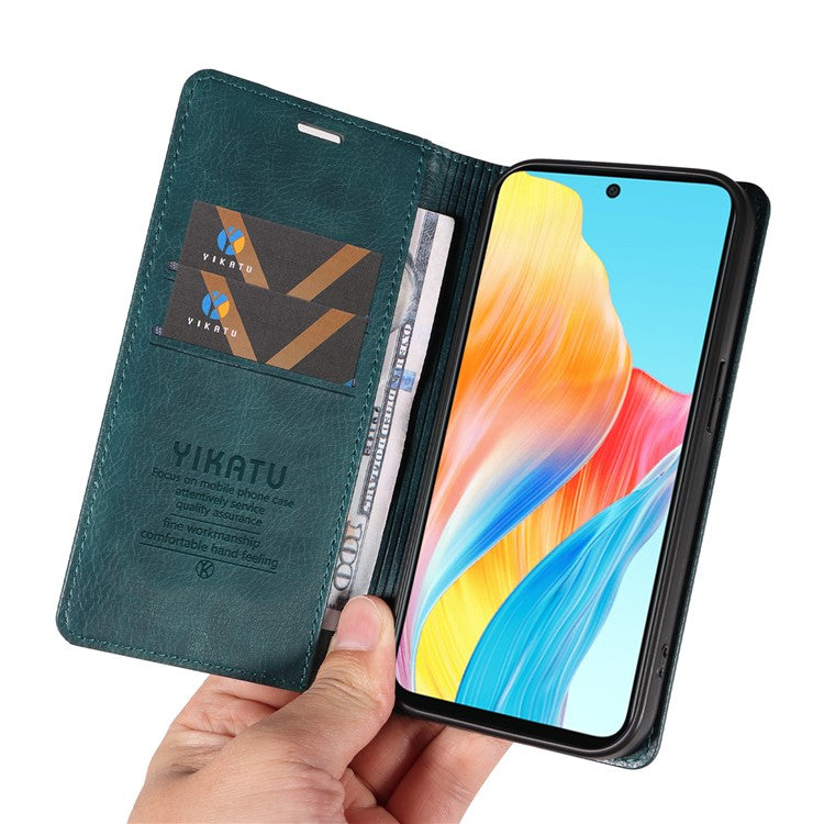 YIKATU YK-006 For Oppo A58 4G Leather Wallet Case Magnetic Closing Flip Phone Cover - Blue
