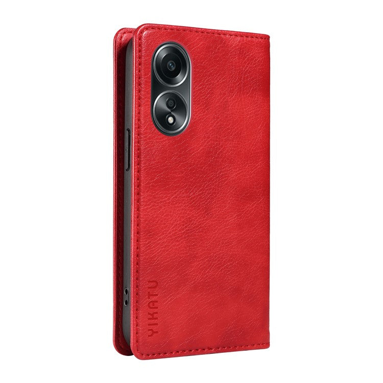 YIKATU YK-006 For Oppo A58 4G Leather Wallet Case Magnetic Closing Flip Phone Cover - Red