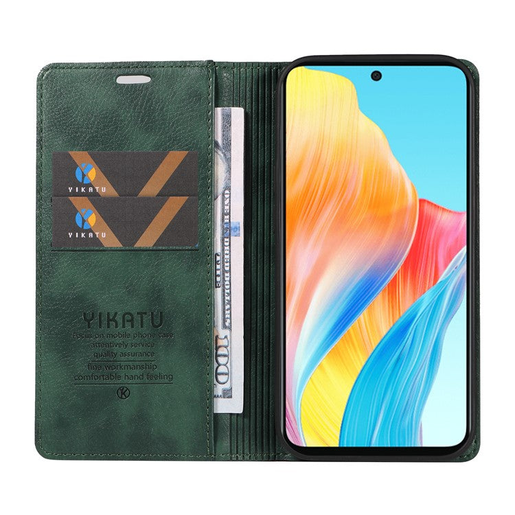 YIKATU YK-006 For Oppo A58 4G Leather Wallet Case Magnetic Closing Flip Phone Cover - Green
