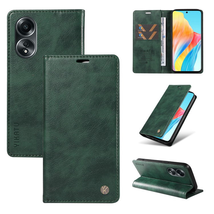 YIKATU YK-006 For Oppo A58 4G Leather Wallet Case Magnetic Closing Flip Phone Cover - Green