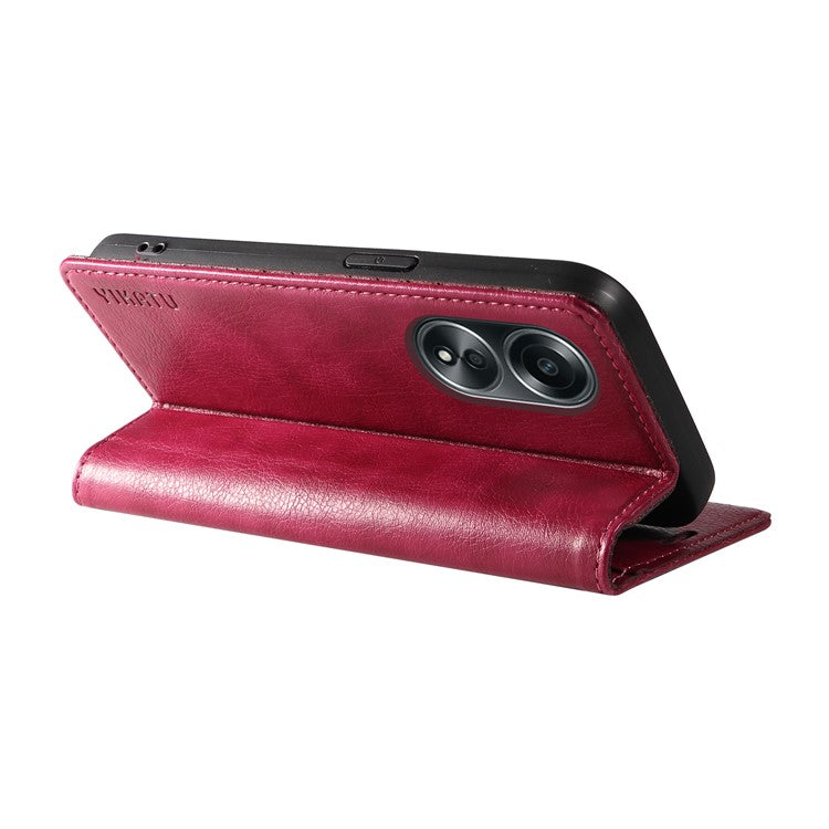 YIKATU YK-006 For Oppo A58 4G Leather Wallet Case Magnetic Closing Flip Phone Cover - Wine Red