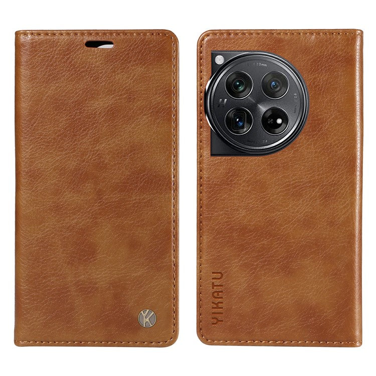 YIKATU YK-006 For OnePlus 12 5G Wallet Case Magnetic Closing Leather Phone Cover - Brown