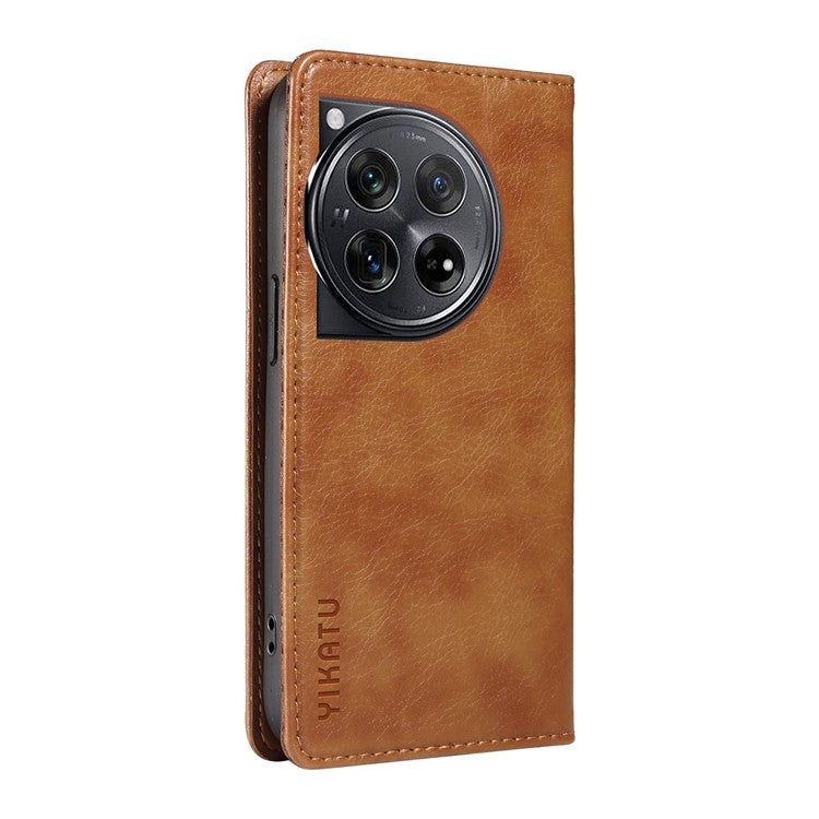 YIKATU YK-006 For OnePlus 12 5G Wallet Case Magnetic Closing Leather Phone Cover - Brown