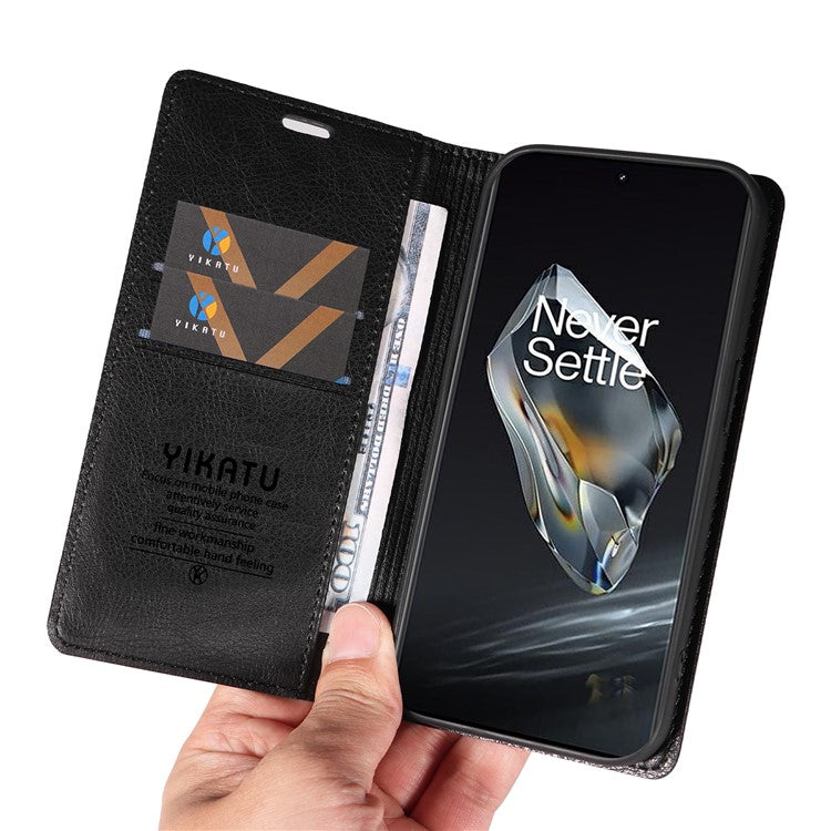 YIKATU YK-006 For OnePlus 12 5G Wallet Case Magnetic Closing Leather Phone Cover - Black