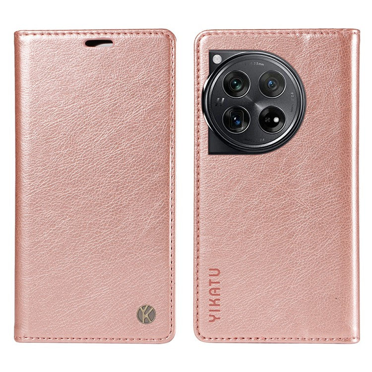 YIKATU YK-006 For OnePlus 12 5G Wallet Case Magnetic Closing Leather Phone Cover - Rose Gold