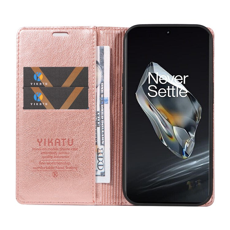 YIKATU YK-006 For OnePlus 12 5G Wallet Case Magnetic Closing Leather Phone Cover - Rose Gold