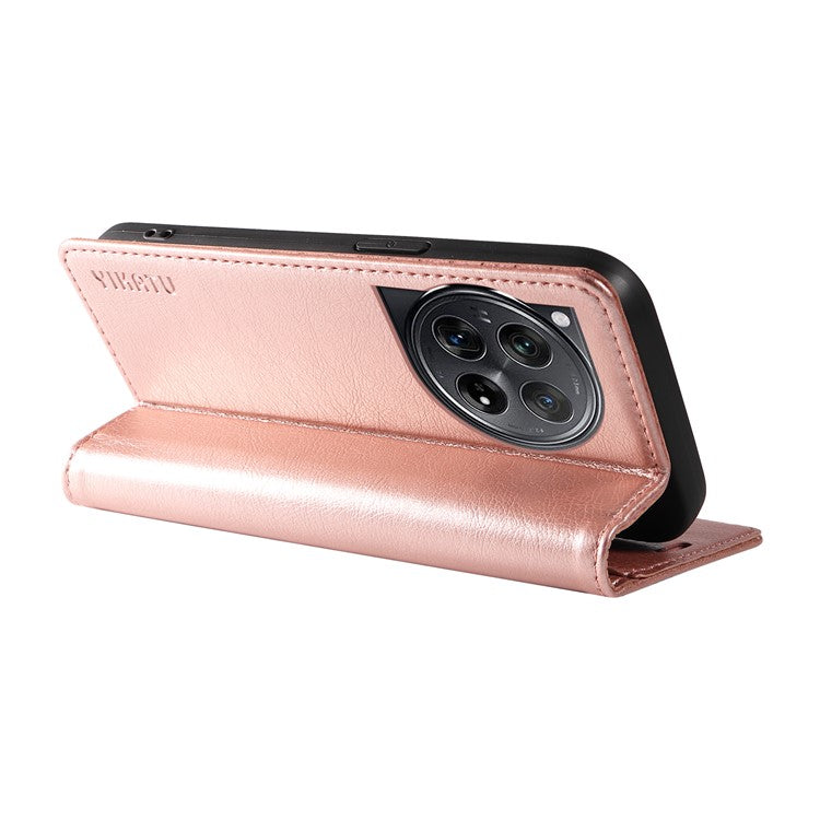 YIKATU YK-006 For OnePlus 12 5G Wallet Case Magnetic Closing Leather Phone Cover - Rose Gold
