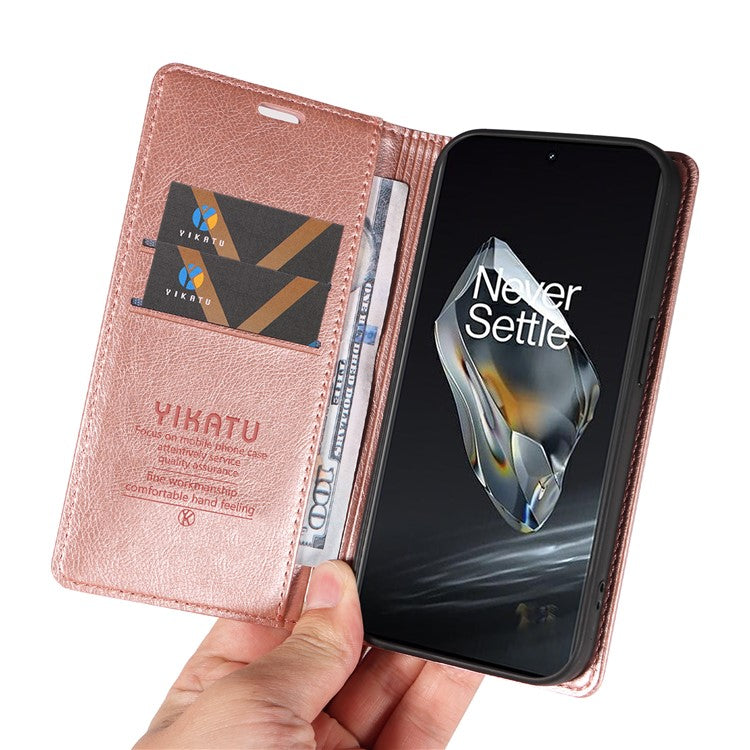 YIKATU YK-006 For OnePlus 12 5G Wallet Case Magnetic Closing Leather Phone Cover - Rose Gold